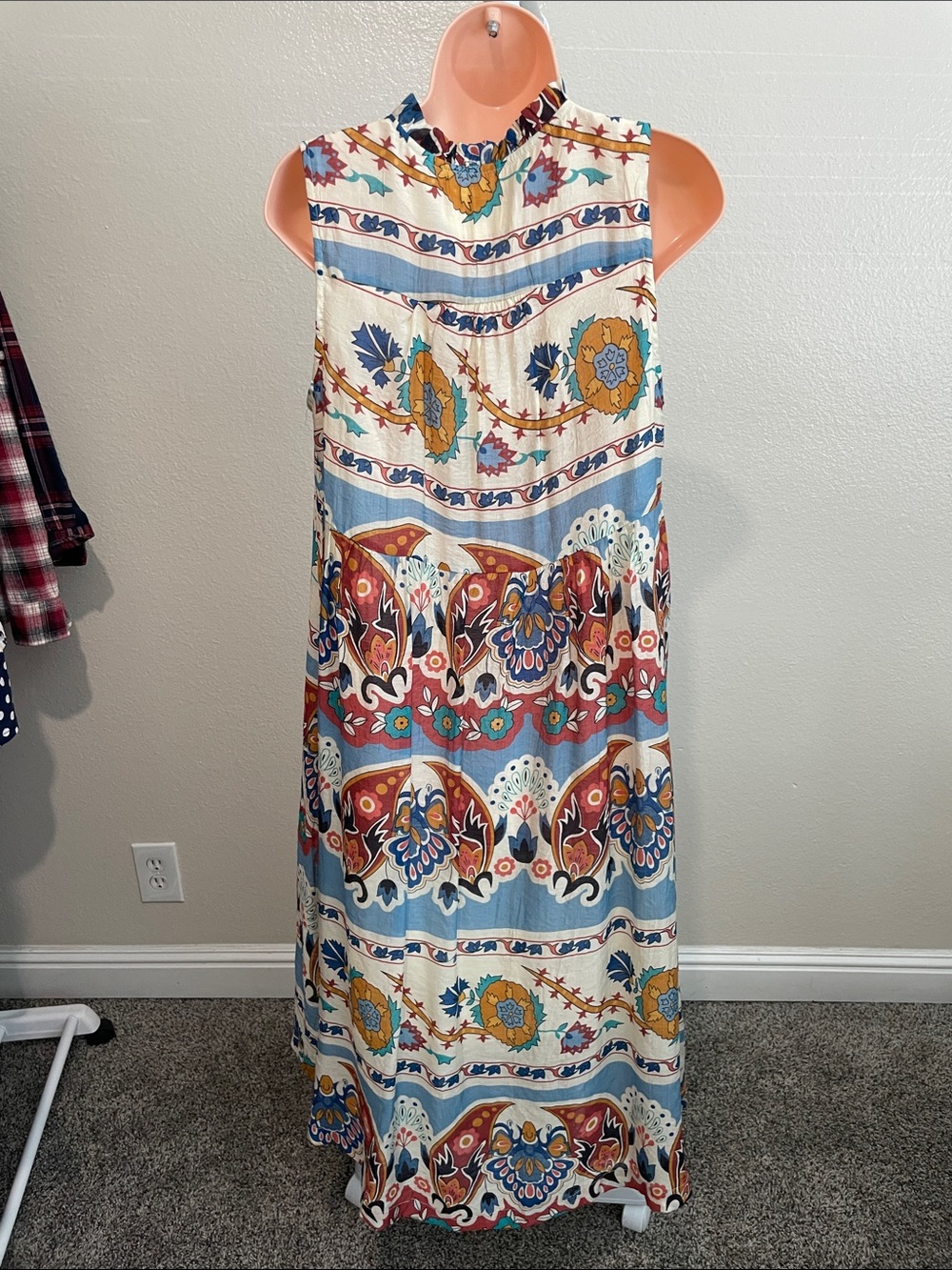 Boho Sleeveless Maxi Dress in Blue, Coral and Yellow - Picture 5 of 5
